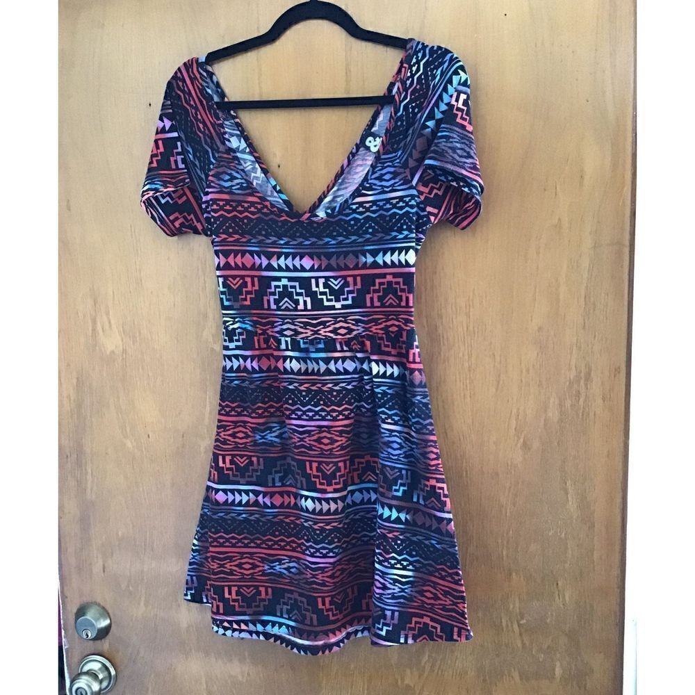 Cute Boho Aztec Print Summer Mini Dress Sz Juniors Large